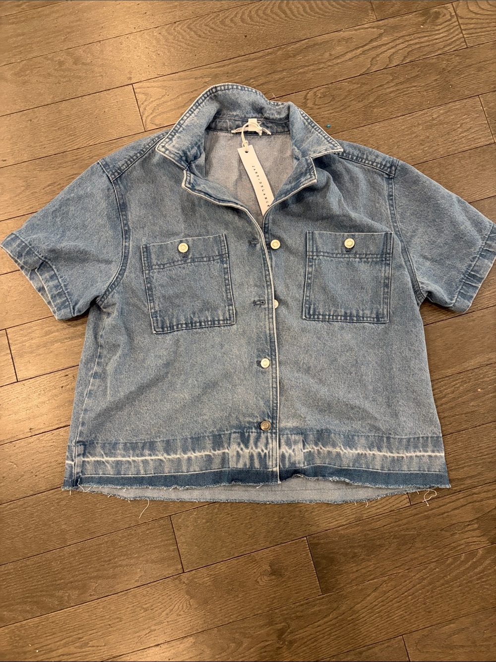 Jane and Delancey Light Blue Denim Button-Down Short Sleeve Shirt
